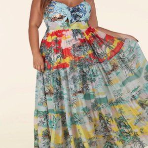 Heaven Print Tie Front Tiered Maxi Dress